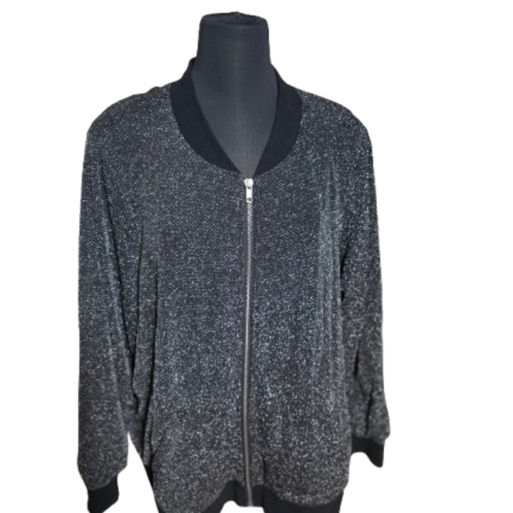 Torrid Knit Lurex Bomber Jacket Black Metallic Size 4 NWOT Plus Zip Front image 5
